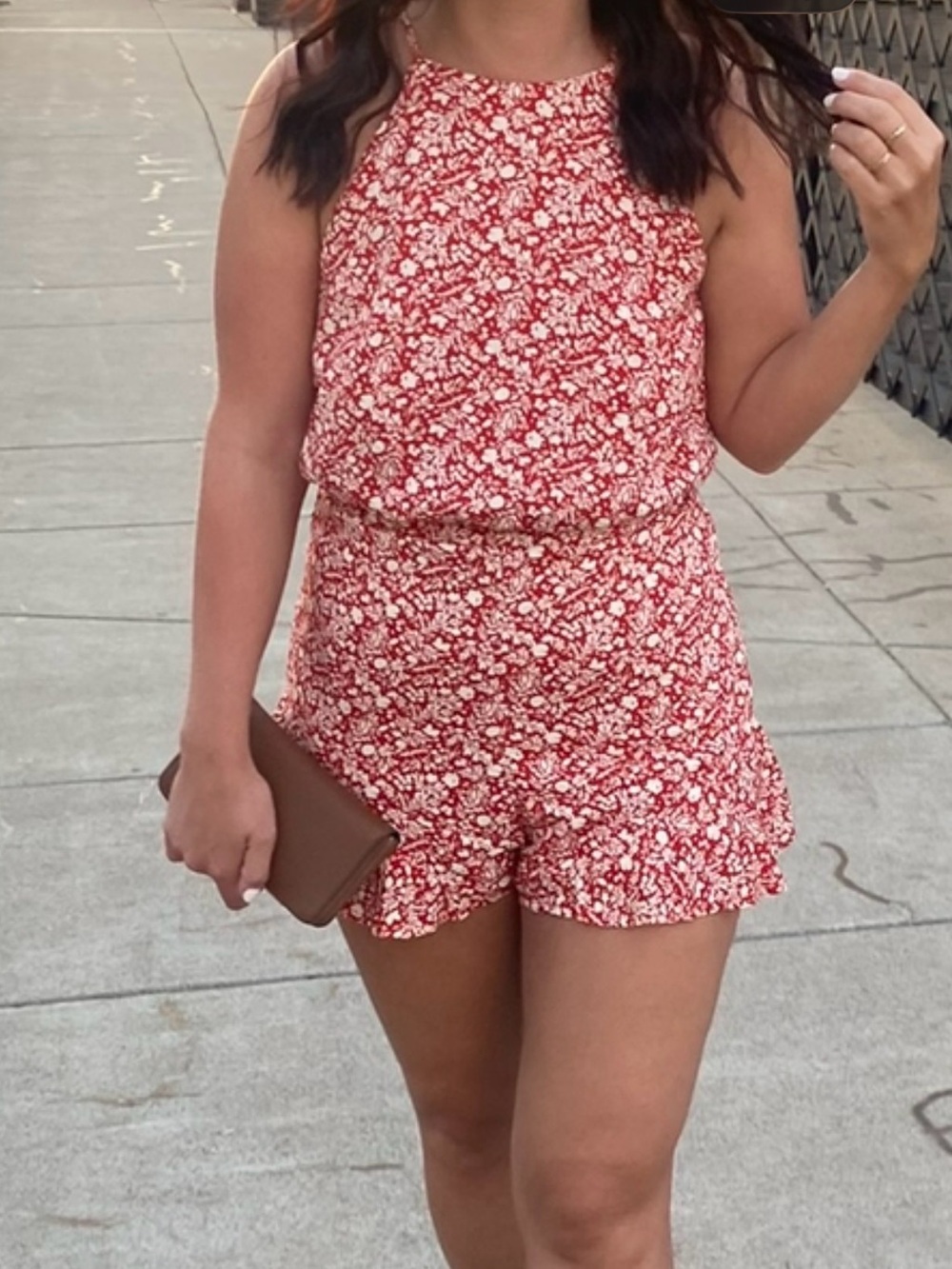 Pink Lily Red Floral Tie Back Romper